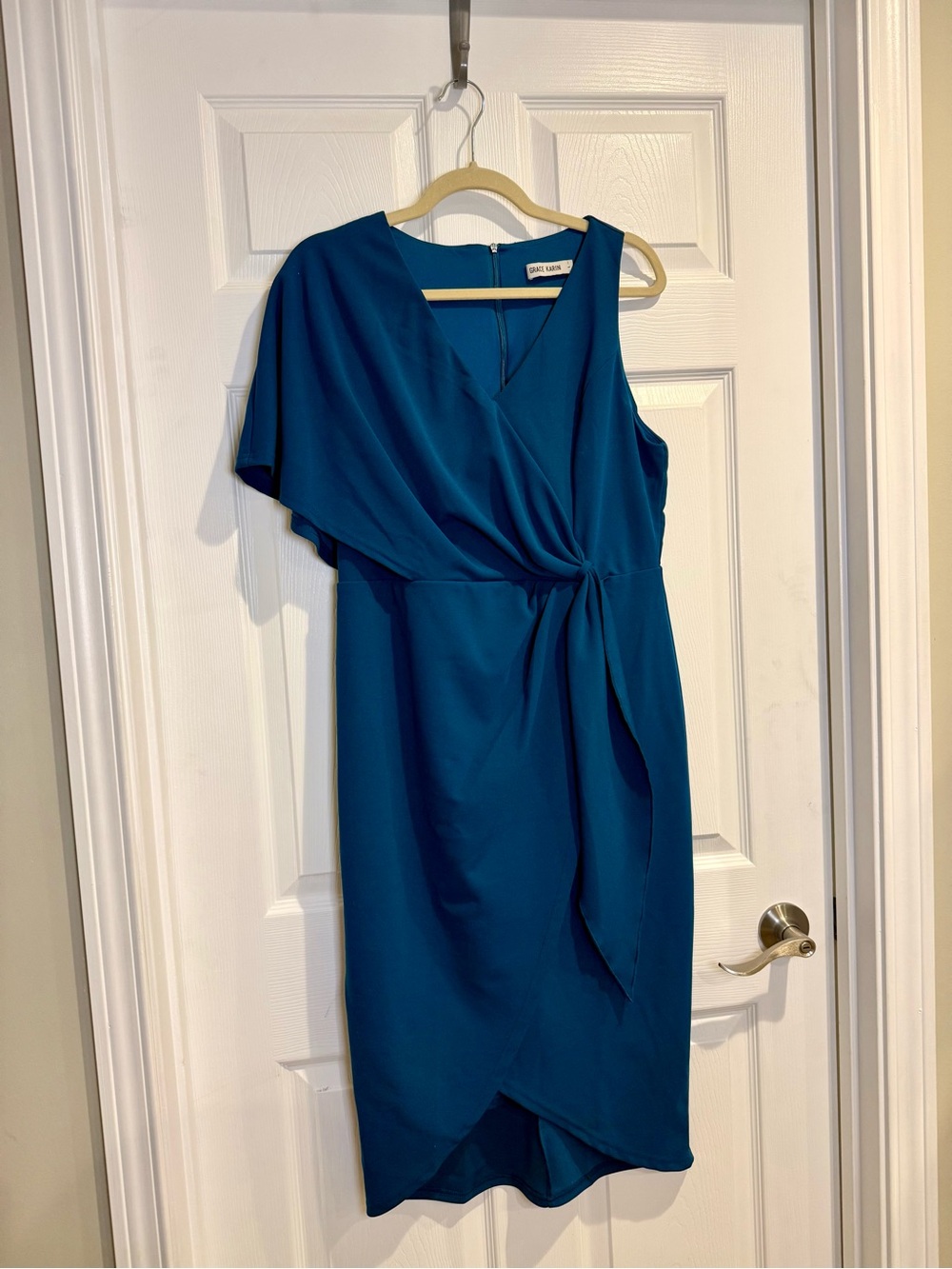 Women’s Blue Assymetrical One-Sleeve Wrap Dress